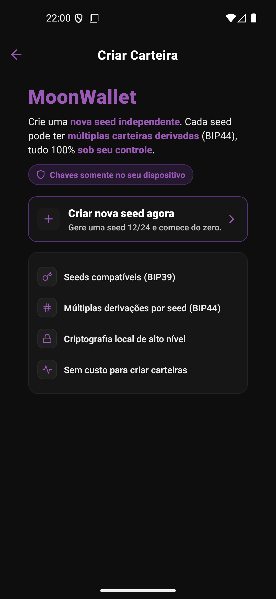 MoonRise Wallet – tela