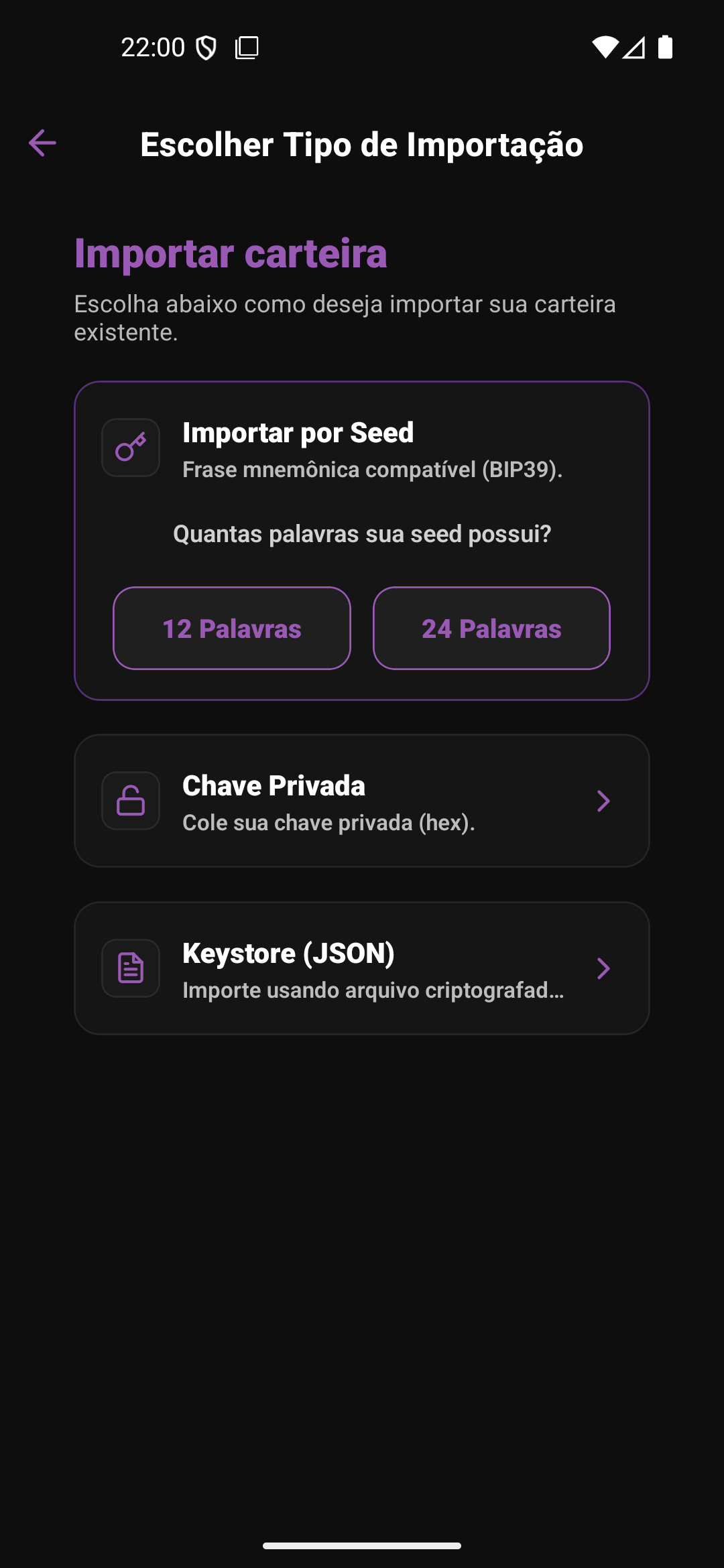 MoonRise Wallet – tela