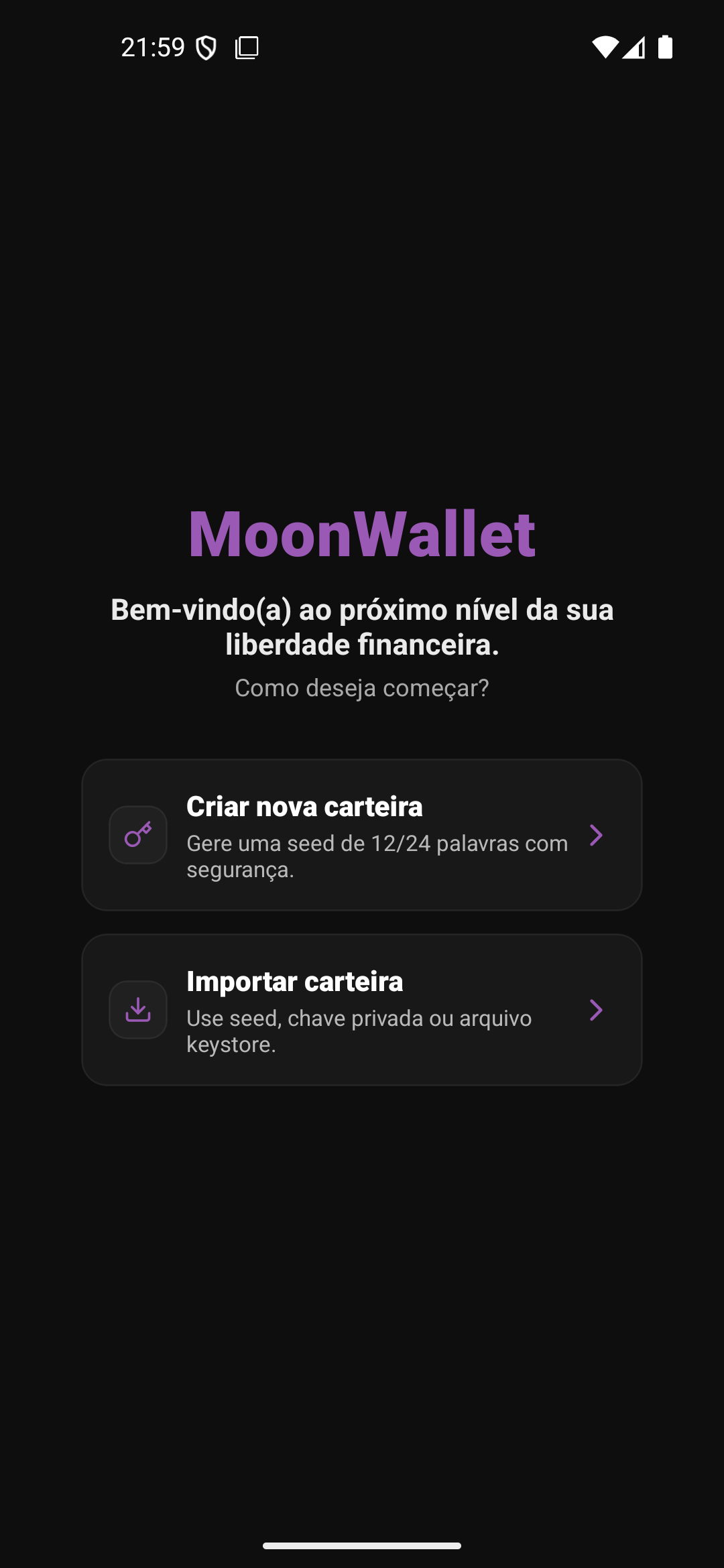 MoonRise Wallet – tela