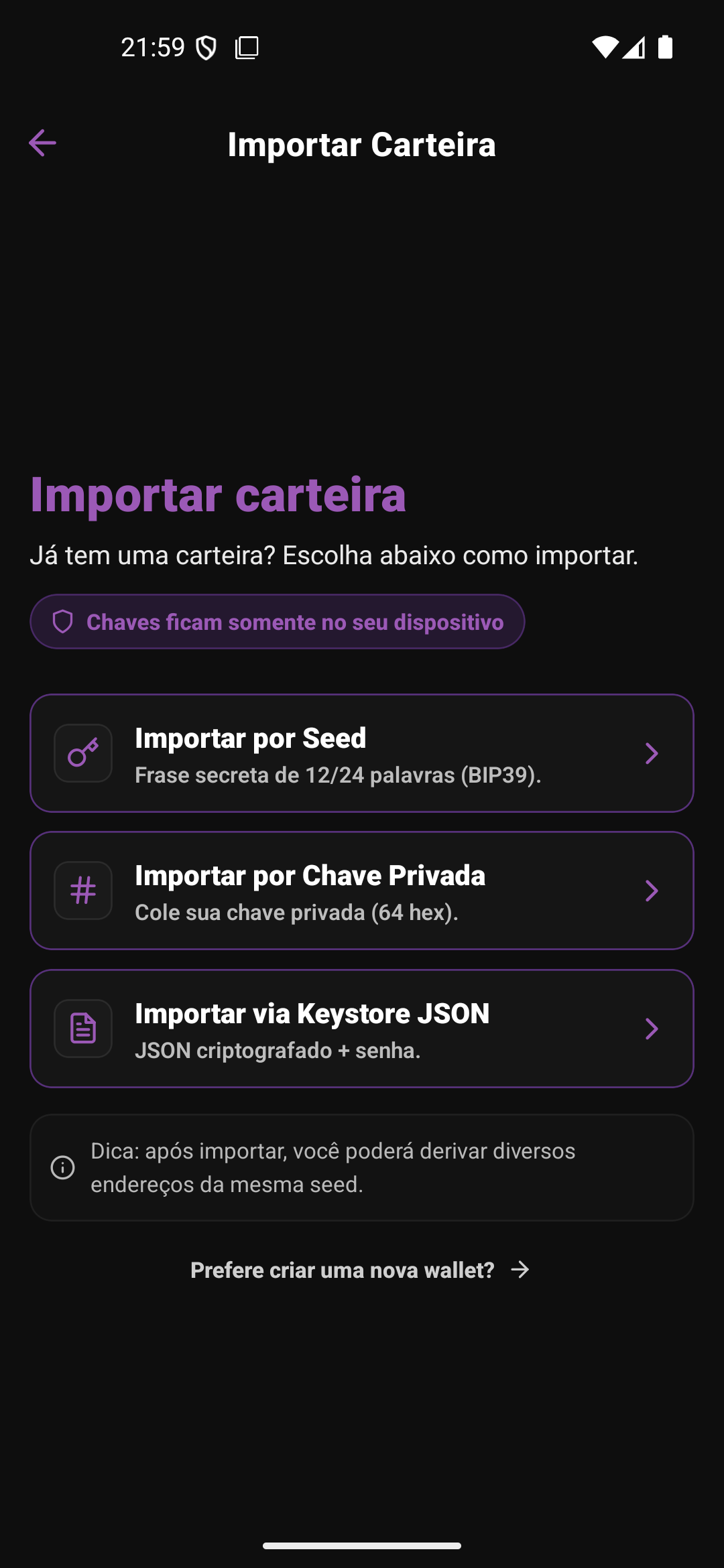 MoonRise Wallet – tela