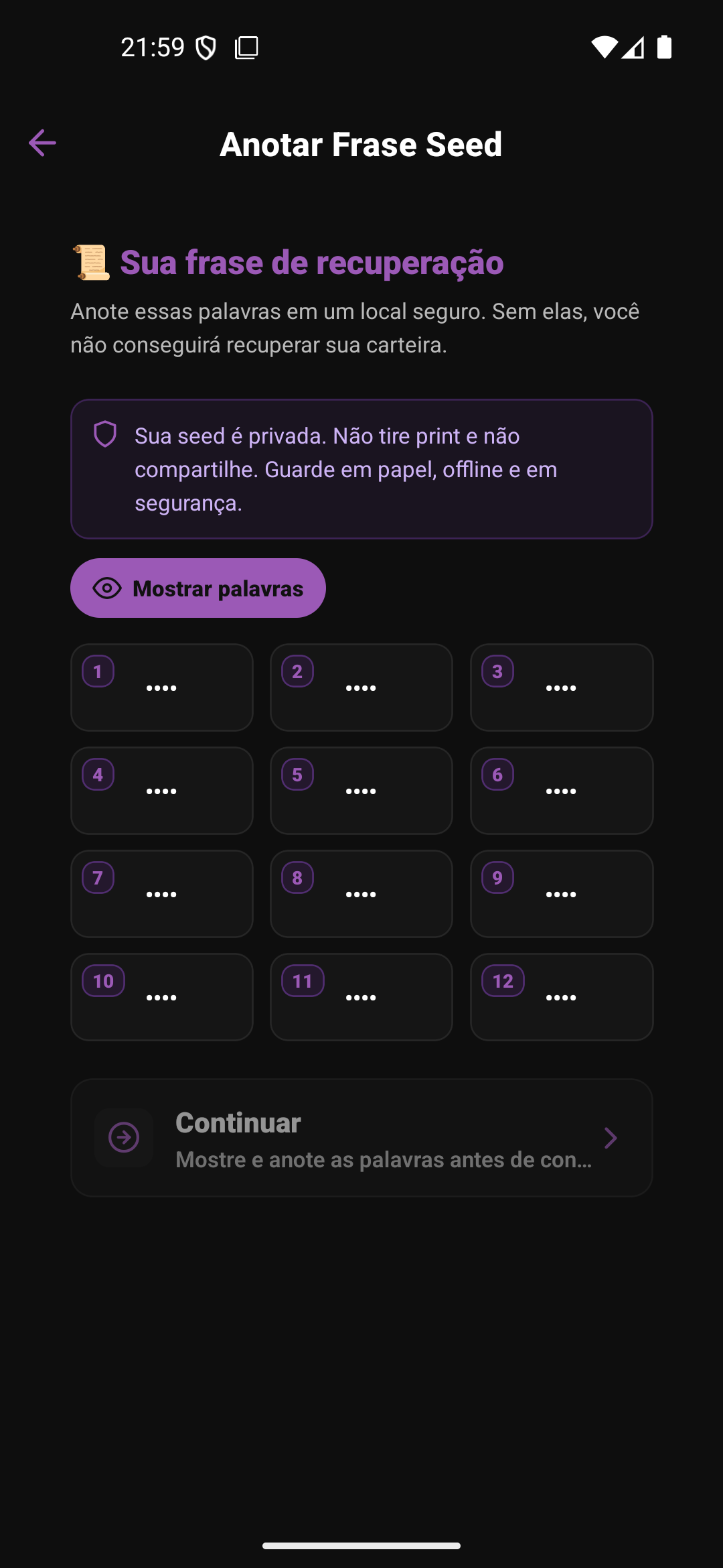 MoonRise Wallet – tela